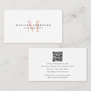Professionele roze monogram minimalistische QR-cod Visitekaartje