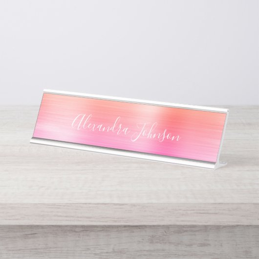 Professionele Roze Ombre Folie Modern Girly Bureau Naambordje (Voorkant)