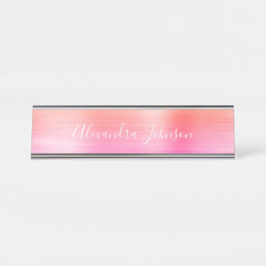 Professionele Roze Ombre Folie Modern Girly Bureau Naambordje (Voorkant)