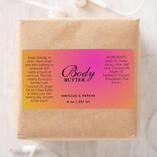 Professionele Roze Oranje Body Butter Labels (Insitu)