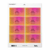 Professionele roze Oranje lichaamsletter labels (Full Sheet)