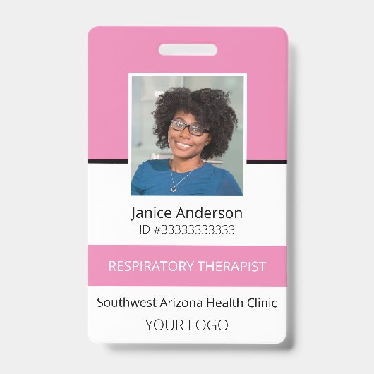 Professionele Roze Personeelsbadge met Foto Badge (Voorzijde)