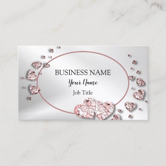 Professionele roze perzik glanzende harten geometr visitekaartje (Voorkant)