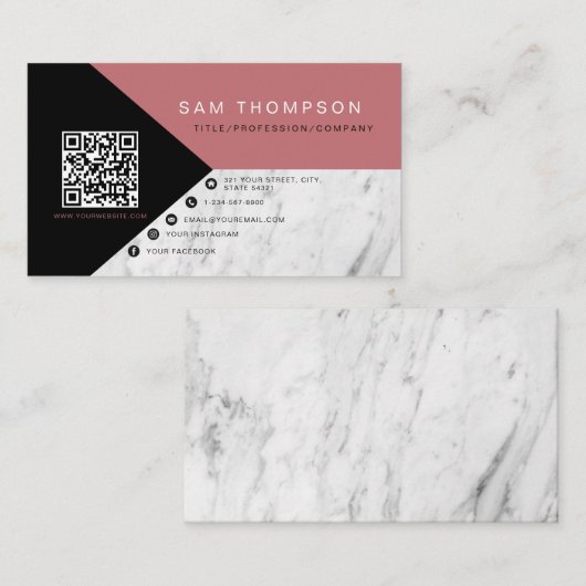 Professionele roze QR-code voor roze marmeren Mode Contactkaartje (Voorkant / Achterkant)
