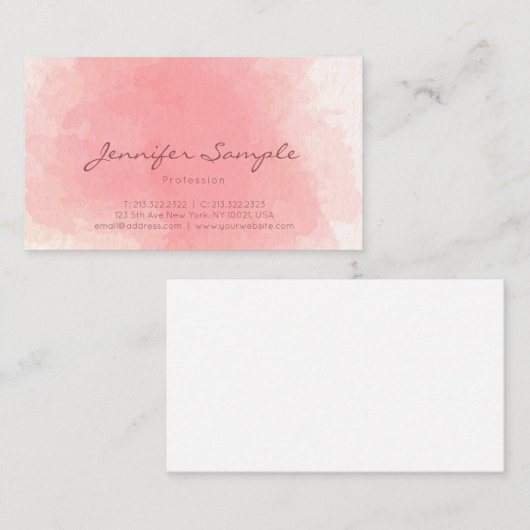 Professionele roze Waterverf Art Plain Matte Visitekaartje (Voorkant / Achterkant)