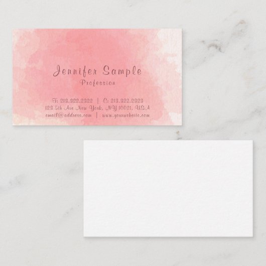 Professionele roze Waterverf gewoon standaardsteen Visitekaartje (Voorkant / Achterkant)
