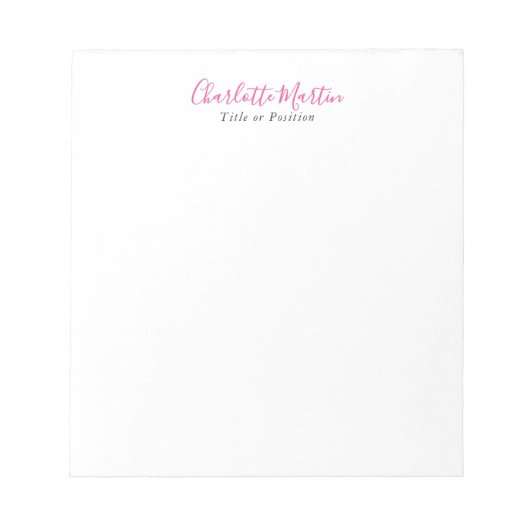 Professionele Roze Witte Manager Consultant Leider Notitieblok (Voorkant)