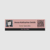 Professionele Roze Zwart Afbeelding QR-code Naamplaatje (Voorkant)