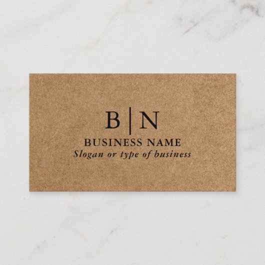Professionele Rustieke Faux Kraft Initialen & QR-c Visitekaartje (Voorkant)