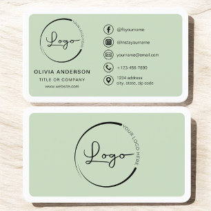 Professionele Sage Green Business Logo Social Medi Visitekaartje