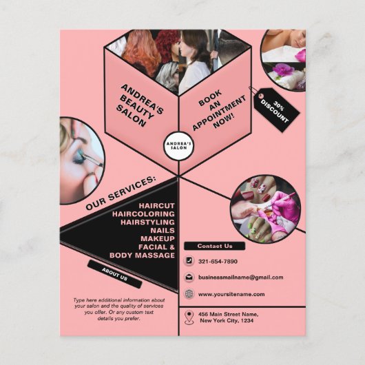 Professionele Salon Moderne Roze Blos Foto's Toevo Flyer (Voorkant)
