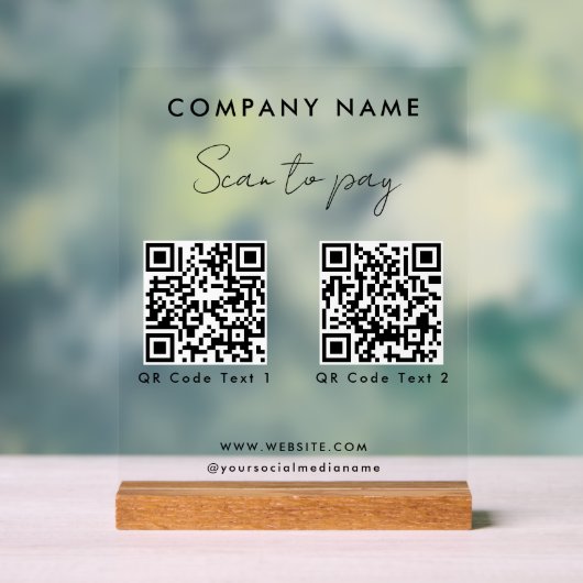 Professionele scan om 2 QR-codes te betalen Websit Acryl Bord (Neutraal)