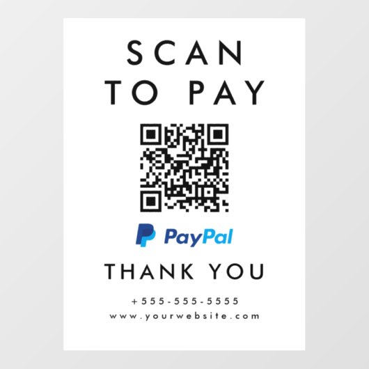 Professionele Scan om Paypal QR Code Wit te betale Raamsticker (Vel)
