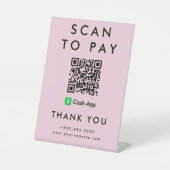 Professionele Scan te betalen Cash App QR Code Roz Reclamebord Met Voetstuk (Voorkant)