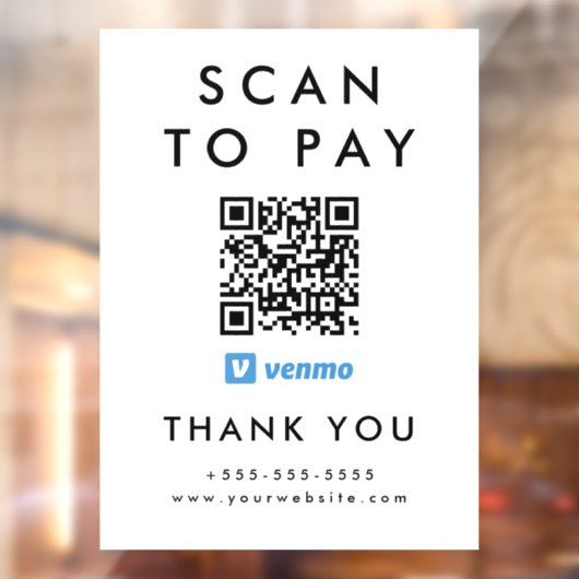 Professionele Scan te betalen Venmo QR Code Wit Raamsticker (Vel 2)