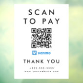 Professionele Scan te betalen Venmo QR Code Wit Raamsticker (Vel 3)