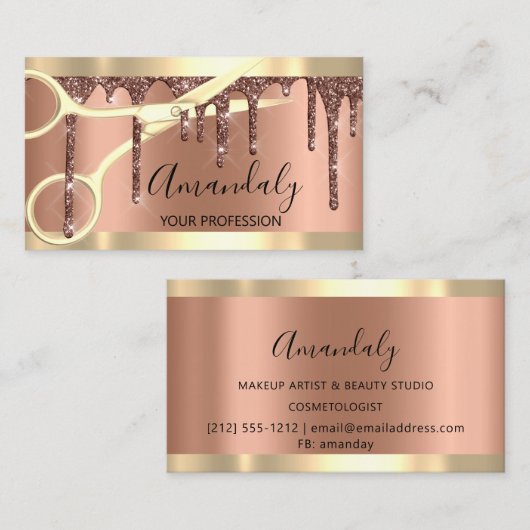 Professionele schaar met haarser Gold Copper Visitekaartje (Voorkant / Achterkant)