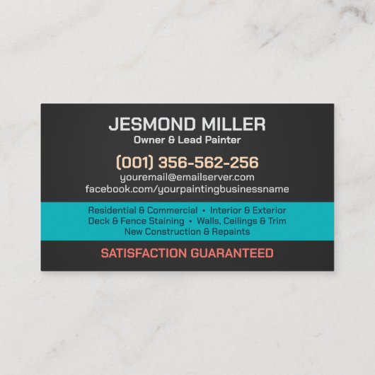 Professionele schilderdiensten - House Painter Bus Visitekaartje (Achterkant)