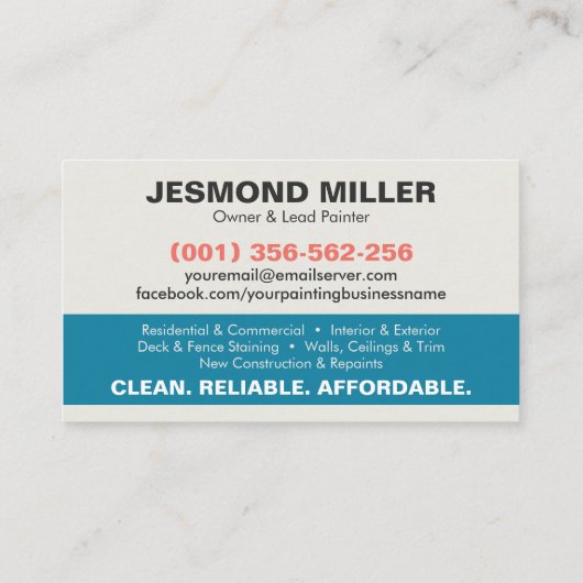 Professionele schilderdiensten - House Painter Bus Visitekaartje (Achterkant)