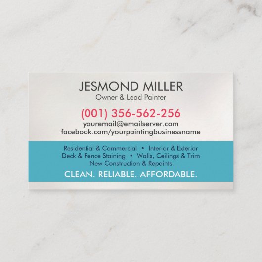 Professionele schilderdiensten - House Painter Visitekaartje (Achterkant)