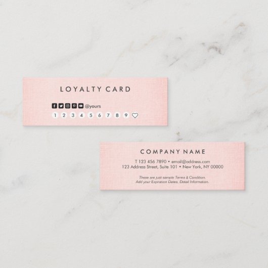 Professionele, schone minimalistische Blush Linen Mini Visitekaartje (Voorkant / Achterkant)