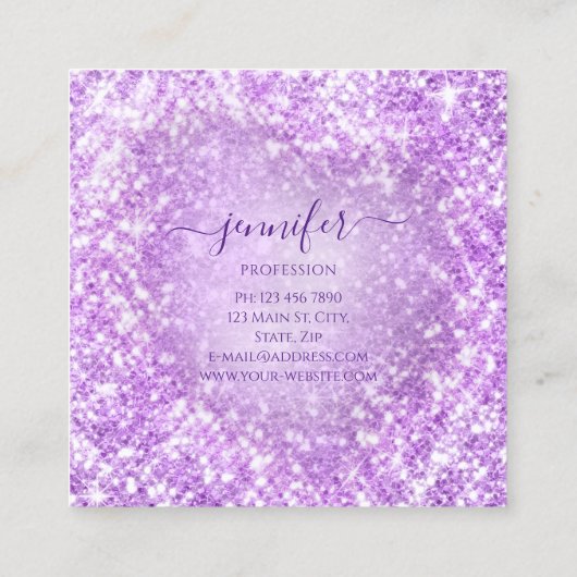 Professionele schoonheid, artiest Glitter Paars Vierkante Visitekaartje (Achterkant)