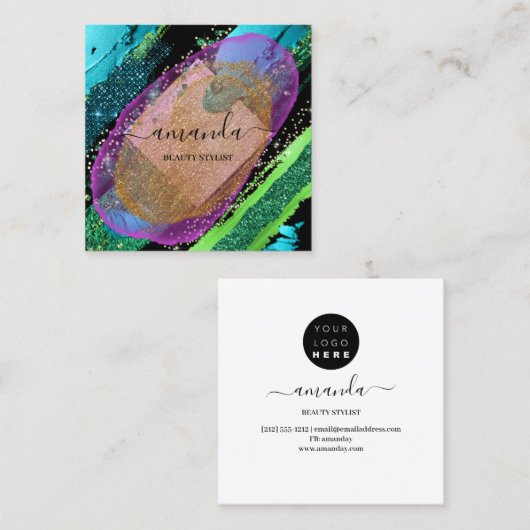 Professionele Schoonheid Make-up LogoPurple Blue P Vierkante Visitekaartje (Voorkant / Achterkant)