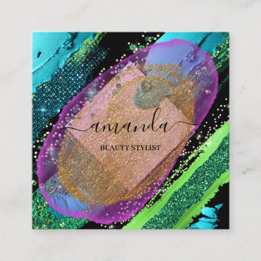 Professionele Schoonheid Make-up LogoPurple Blue P Vierkante Visitekaartje (Voorkant)