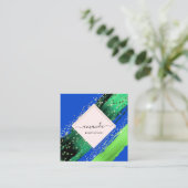 Professionele Schoonheidsmake-up Logo Groen Blauw  Vierkante Visitekaartje (Staand voorkant)