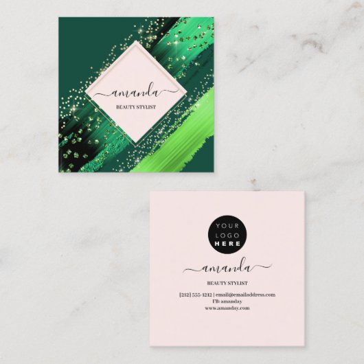 Professionele Schoonheidsmake-up Logo Groen Tropis Vierkante Visitekaartje (Voorkant / Achterkant)