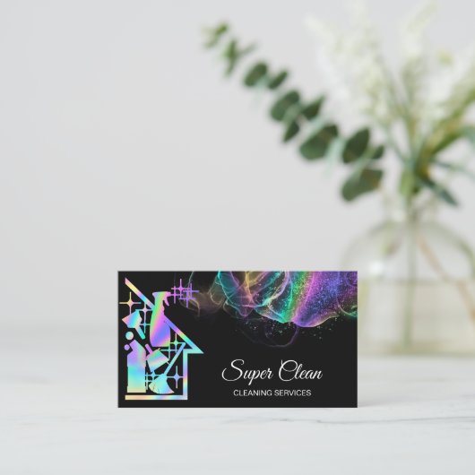 Professionele schoonmaak holografische conciërgedi visitekaartje (Staand voorkant)