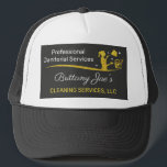 Professionele schoonmaak/Janitorial Housekeeping S Trucker Pet<br><div class="desc">Stimulering van de publiciteit met deze dubbelzijdige professionele vrachtwagenhoeden (sjabloon) voor huisschoonmaak, huishoudelijke verzorging of schoonmaakbeurten (conciërge) in kleine bedrijven. Deze petten zijn ontworpen met witte en goudtekst en een gouden glitterkleur (faux). Pas de petten aan door elementen toe te voegen of te verwijderen die passen bij het merk van...</div>