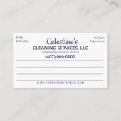 Professionele schoonmaak/Janitorial Housekeeping S Visitekaartje (Achterkant)