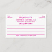 Professionele schoonmaak/Janitorial Housekeeping S Visitekaartje (Achterkant)