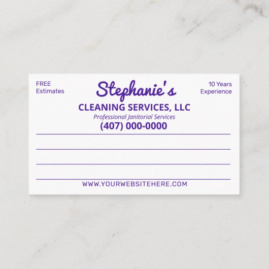 Professionele schoonmaak/Janitorial Housekeeping S Visitekaartje (Achterkant)