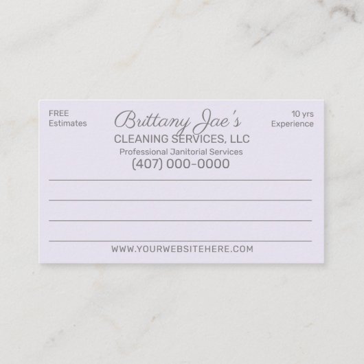 Professionele schoonmaak/Janitorial Housekeeping S Visitekaartje (Achterkant)