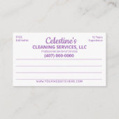 Professionele schoonmaak/Janitorial Housekeeping S Visitekaartje (Achterkant)