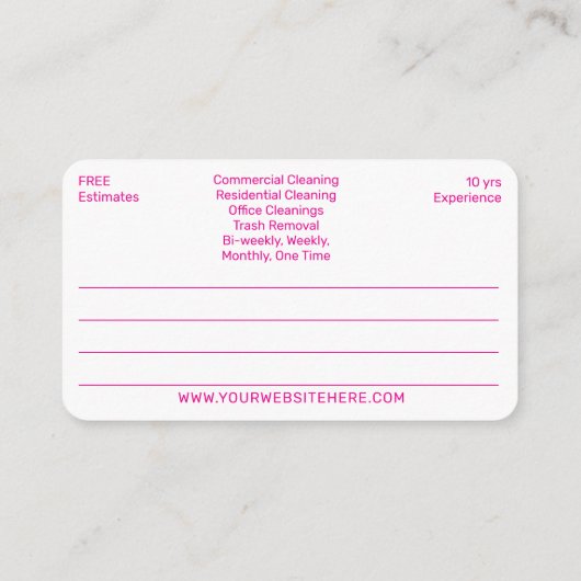 Professionele schoonmaak/Janitorial Housekeeping S Visitekaartje (Achterkant)