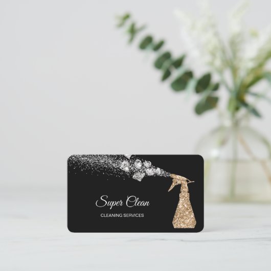 Professionele schoonmaakbeurten met mousserende bo visitekaartje (Staand voorkant)