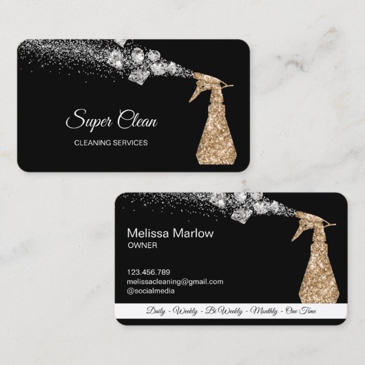 Professionele schoonmaakbeurten met mousserende bo visitekaartje (Voorkant / Achterkant)