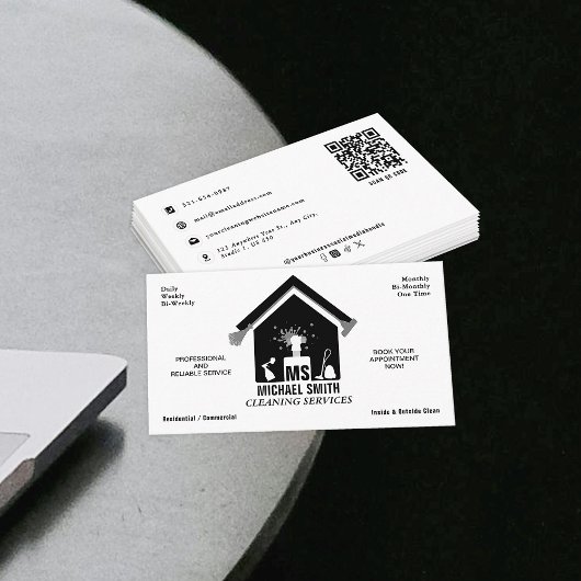 Professionele schoonmaakdienst Eenvoudige Monogram Visitekaartje