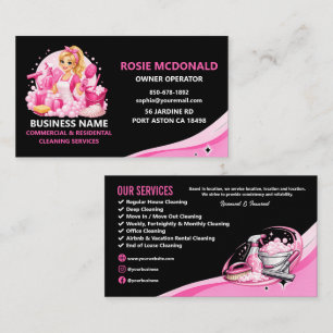 Professionele Schoonmaakdienst Roze en Zwart Visitekaartje