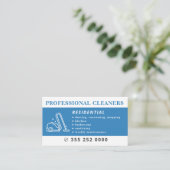 Professionele schoonmaakdiensten blauw visitekaartje (Staand voorkant)
