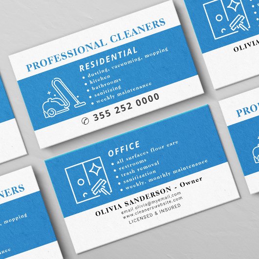 Professionele schoonmaakdiensten blauw visitekaartje