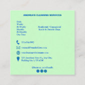 Professionele schoonmaakdiensten Logo Groen & Blau Vierkante Visitekaartje (Achterkant)