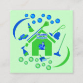 Professionele schoonmaakdiensten Logo Groen & Blau Vierkante Visitekaartje (Voorkant)