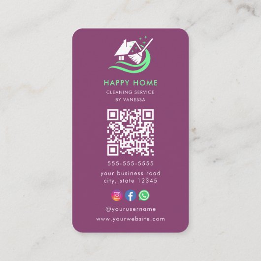 Professionele schoonmaakdiensten Logo QR-code Visitekaartje (Achterkant)