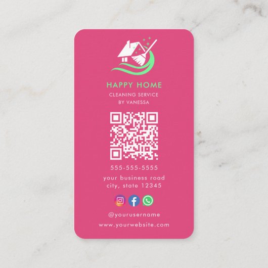 Professionele schoonmaakdiensten Logo QR-code Visitekaartje (Achterkant)