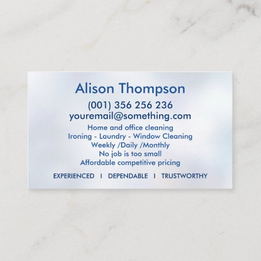 Professionele schoonmaakdiensten voor huizen visitekaartje (Achterkant)