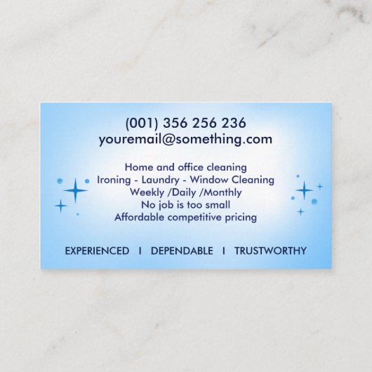 Professionele schoonmaakdiensten voor huizen visitekaartje (Achterkant)